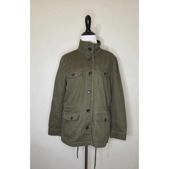 Talbots Cotton Army Green Women's Fall Chore Utlity Coat Size Medium Petite - Picture 1 of 9